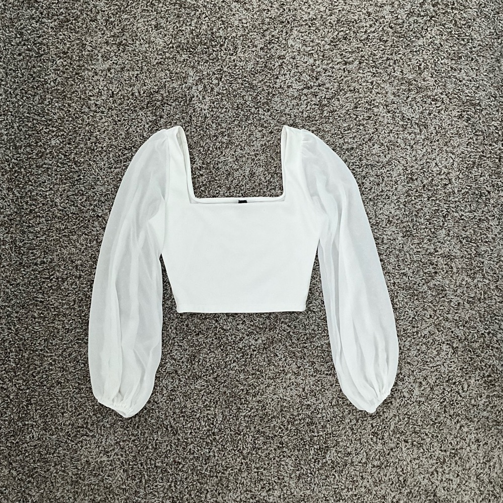 Windsor Women White Chiffon Long Sleeve Corset Crop Tube Tank Cami Top Blouse